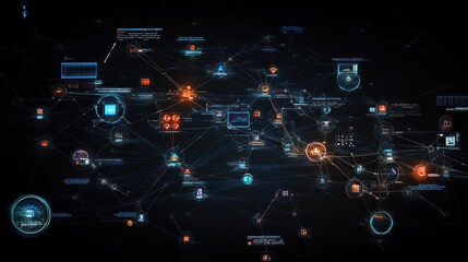 Poster - Abstract Digital Network Visualization: A Complex Web of Interconnected Data Points