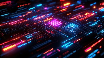 Poster - Abstract Neon Circuit Board Digital Technology Design