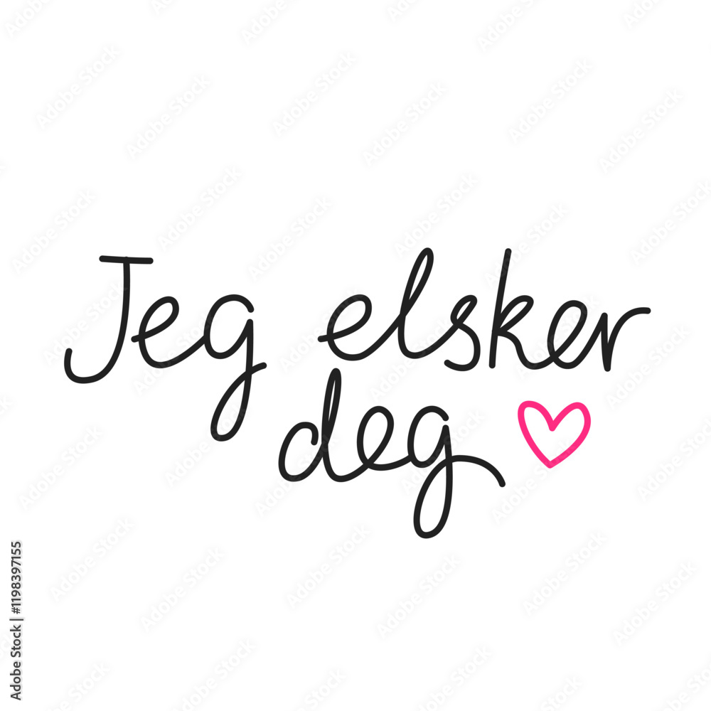 Jeg elsker deg. Simple handwritten phrase 