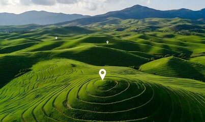 Poster - Aerial landscape showcasing diverse land plots, highlighted with location markers for easy identification and navigation.