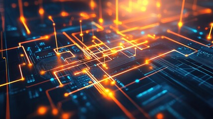 Poster - abstract digital network: illuminated circuitry and data streams