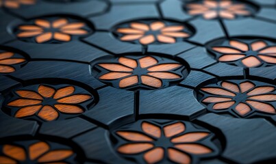 Poster - Intricate Geometric Patterns on Ceramic Mat, a stunning display of laser-engraved designs showcasing precision and artistry in craftsmanship.