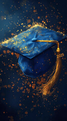 Wall Mural - celebratory blue and gold graduation cap illustration with 2025 tassel highlights achievement and fu