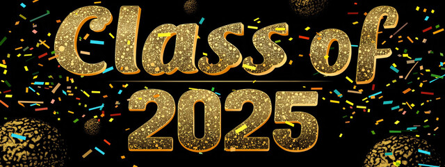 Wall Mural - celebration of class of 2025 with festive caps and confetti on a black background