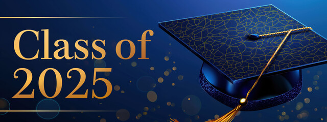 Wall Mural - graduation celebration banner featuring class of 2025 with elegant design and cap