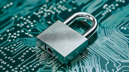 Poster - Silver padlock representing data security, symbol of encryption, safeguarding information, strong protection against cyber threats.