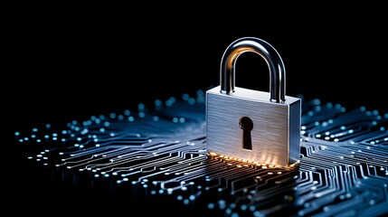 Poster - Silver padlock representing robust data security and encryption, symbolizing protection of sensitive information and digital safety.