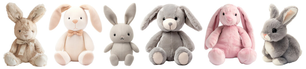 Wall Mural - PNG Adorable plush bunny toys collection set, isolated on transparent background