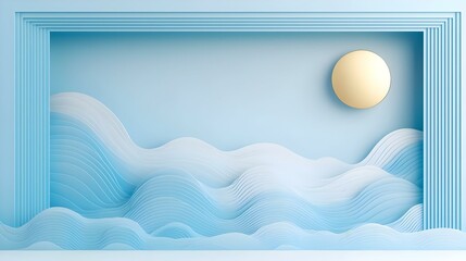 Poster - Elegant frame showcasing a delicate blend of gold and pastel blue waves, enhancing the serene beauty of the surrounding space.