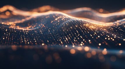 Poster - Golden Data Waves: Abstract Digital Landscape