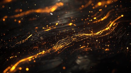 Poster - Abstract Glowing Particle Waves: A Dark, Energetic Digital Art
