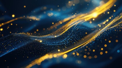 Poster - Abstract Blue and Gold Particle Waves: A Digital Art Piece