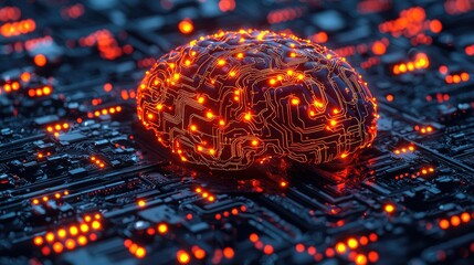 Poster - Digital Brain Circuitry Illuminated With Glowing Nodes