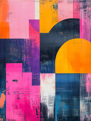 Poster - Abstract Composition in Pink, Orange, and Blue: A vibrant and dynamic abstract artwork featuring bold geometric shapes in shades of pink, orange, and blue.