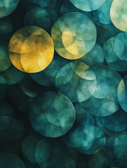 Sticker - Teal and Gold Abstract Circles: An abstract image with an ethereal quality, showcasing a blend of teal and golden circles. This image evokes a sense of tranquility and calm.