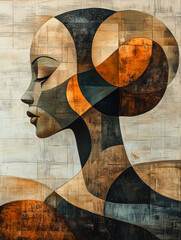 Poster - Abstract Portrait: A contemporary take on portraiture, this abstract piece features a stylized female face rendered in bold, geometric shapes, creating a mesmerizing interplay of color and form.