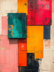 Poster - Abstract Color Block: Bold, vibrant colors in contrasting squares create a dynamic and visually compelling abstract composition. An explosion of energy and movement.