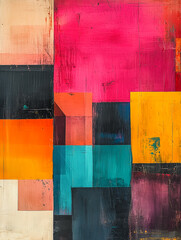 Poster - Abstract Geometric Composition:  A vibrant abstract painting, showcasing a captivating interplay of bold colors and geometric shapes, evoking a sense of dynamism and visual intrigue.