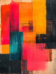 Aufkleber - Abstract Vibrant Color Block: A dynamic interplay of bold color blocks in hues of crimson, teal, gold, and charcoal create a visually arresting abstract artwork.