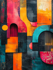 Poster - Abstract Geometric Art:  A captivating abstract artwork featuring bold geometric shapes in vibrant hues, reminiscent of a modernist painting.