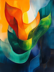 Aufkleber - Abstract Flow: Vibrant hues of orange, teal, green and blue dance across the canvas in a dynamic interplay of light and shadow, creating a mesmerizing abstract artwork.  