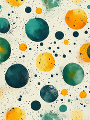 Poster - Cosmic Watercolor Circles: A mesmerizing pattern of vibrant teal and golden watercolor circles dance across a textured background, evoking a sense of cosmic wonder and playful artistry.