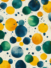 Poster - Abstract Watercolor Circles: A vibrant and playful composition featuring an array of overlapping circles in shades of teal, gold, and mustard yellow, creating a dynamic and energetic pattern.