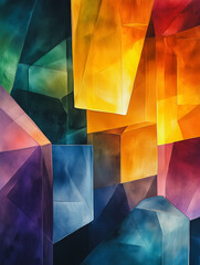 Poster - Abstract Geometric Forms: Vivid, jewel-toned geometric shapes overlap and intersect, creating a dynamic interplay of light and shadow in this abstract artwork.