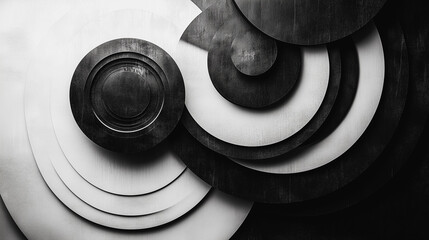 Poster - Abstract Circles: A mesmerizing interplay of light and shadow on a collection of concentric circles, creating a captivating abstract design that sparks curiosity and contemplation. 