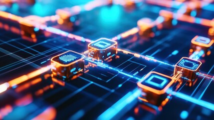 Poster - abstract digital network: illuminated nodes and pathways