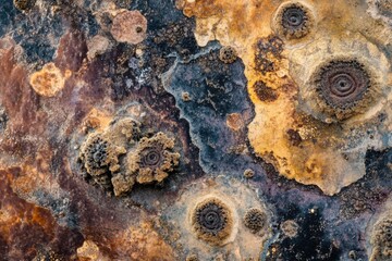 Aufkleber - Dense layer of diverse microbes found on rock surface in natural environment. Generative AI