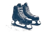 Vintage Ice Hockey Skates: Hand-Drawn Blue Ink Illustration