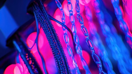 Poster - Neon Chains and Cables: A Cyberpunk Dreamscape