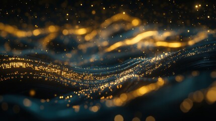 Poster - Golden Waves of Light Abstract Background
