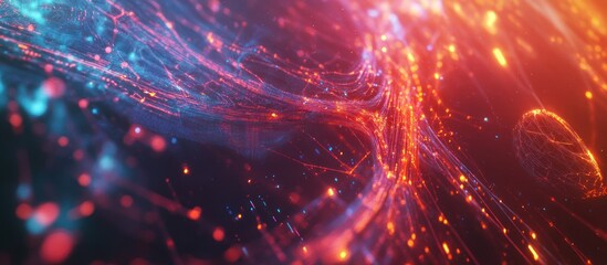 Poster - Abstract digital art with glowing lines and particles