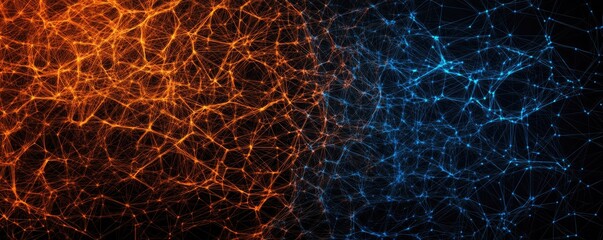 Poster - A vibrant abstract image showcasing interconnected lines in contrasting orange and blue hues, symbolizing energy and connectivity.
