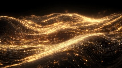 Poster - Golden Waves of Light: Abstract Digital Art