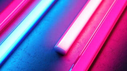 Wall Mural - Neon Lights Abstract Art: Vibrant Pink and Blue Glowing Lines on Dark Background