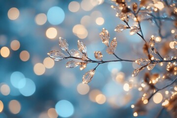  Illuminated crystal branch with bokeh lights.