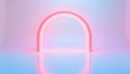 Pink Neon Archway in a Pastel Studio: A Minimalist Digital Art