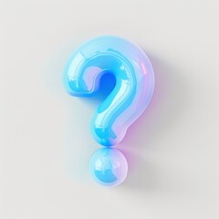 Poster - Iridescent Question Mark: A vibrant blue and pink question mark, rendered in a 3D iridescent style. Its translucent, glossy surface and playful curves exude a sense of mystery and intrigue.