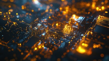 Poster - Abstract Circuit Board: Glowing Network of Technology