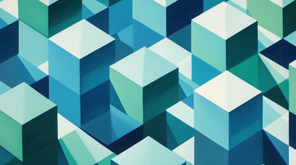 Poster - Abstract Isometric Geometric Design Featuring Cube Arrangement on a Grid Background