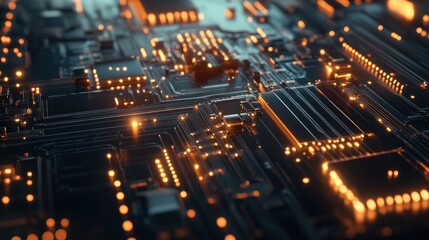 Poster - Abstract Circuit Board: Glowing Orange Pathways of Digital Innovation