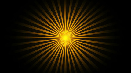 Poster - Bright Yellow Light Beams Radiating in All Directions Against a Dark Background