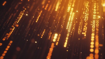 Poster - Abstract Digital Stream: Glowing Orange Binary Code