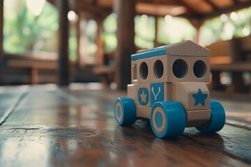 Wooden Toy Car on a Wooden Floor