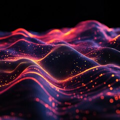 Poster - Abstract Digital Waveform: Glowing Particles in Motion