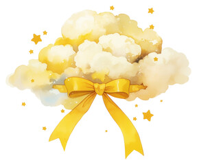 Sticker - PNG Whimsical cloud with yellow ribbon