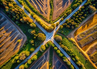 Poster - Abstract Aerial X Formation: Geometric Lines & Shadows in Nature